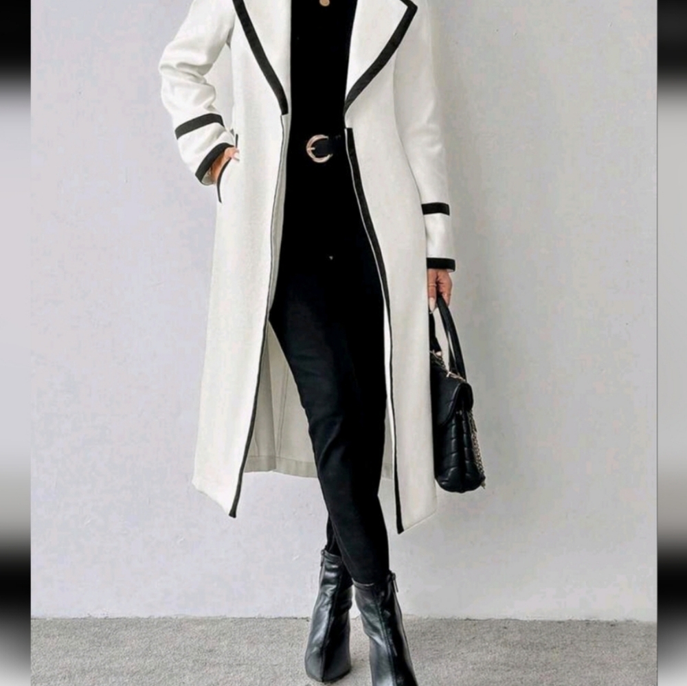 Elegant White and Black Women's Coat - Picture 4 of 7